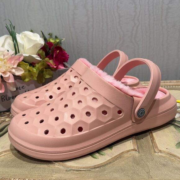 Joybees Pink Plush Lined Clogs Faux Fur Lined Women’s Sz 11 Men’s Sz 9 NWT - Picture 4 of 12